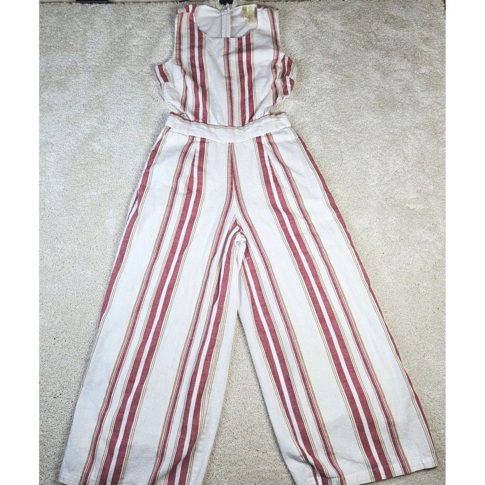 Women's Striped Cutout Linen Blend Jumpsuit Japna Wide Leg Sleeveless Size S